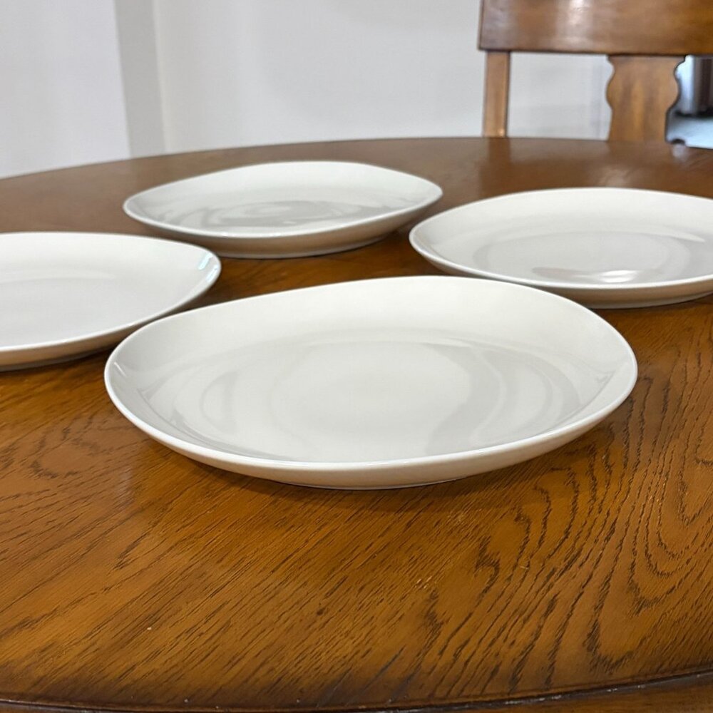 4 West Elm Organic Rim White Porcelain Dinner Plates Wave Curve Modern Minimalis - Picture 4 of 6